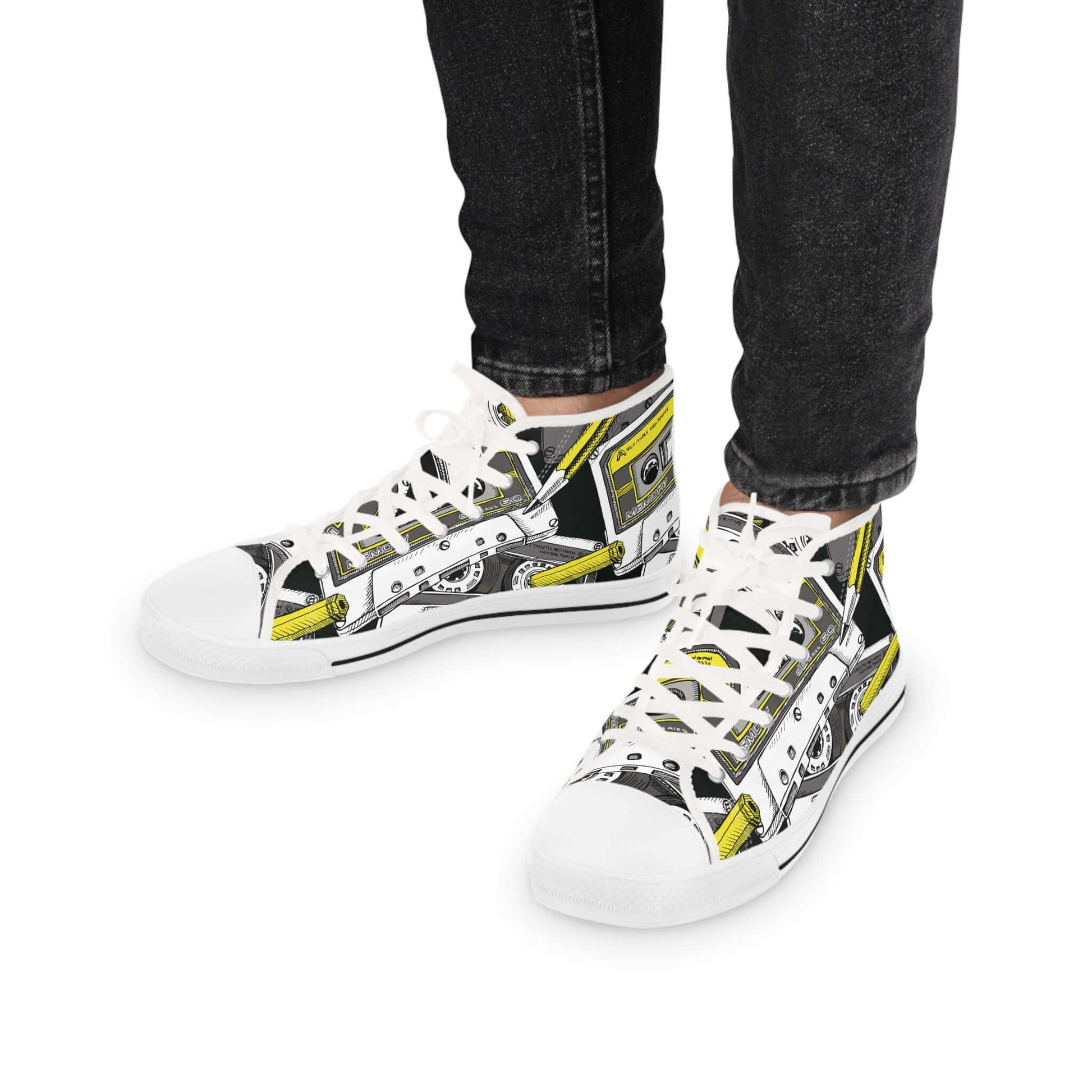 Men's Cassette High Top SneakersRock out in style and comfort with our Men's Cassette High Top Sneakers! These kicks offer a retro cassette design on the sides, a high top silhouette for added ankle support, and a cushioned insole for all-day wear. Your f