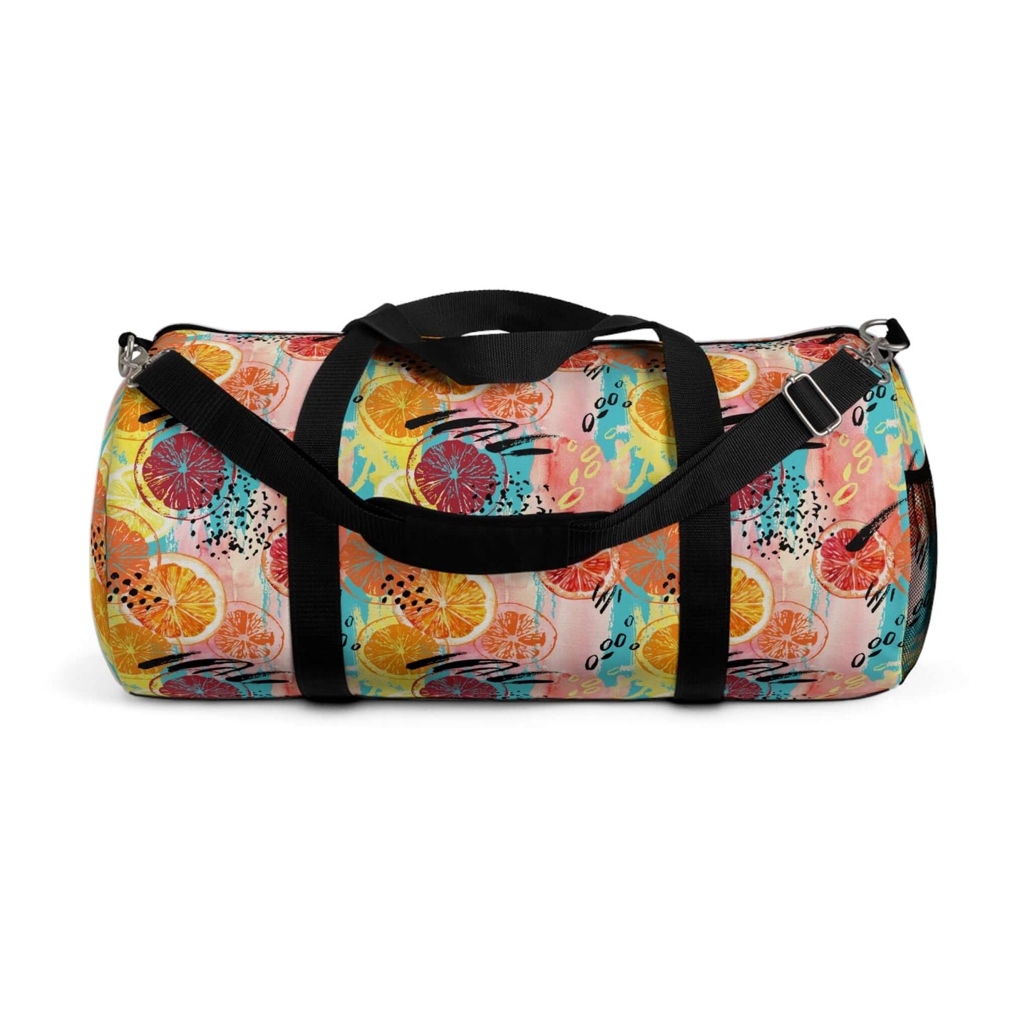 Watercolour Fruits Duffel BagThis Watercolour Fruits Duffel Bag features a vibrant watercolour design of various fruits. Made with durable materials, it's perfect for carrying all your essentials while on the go. Stay organized with multiple pockets and e