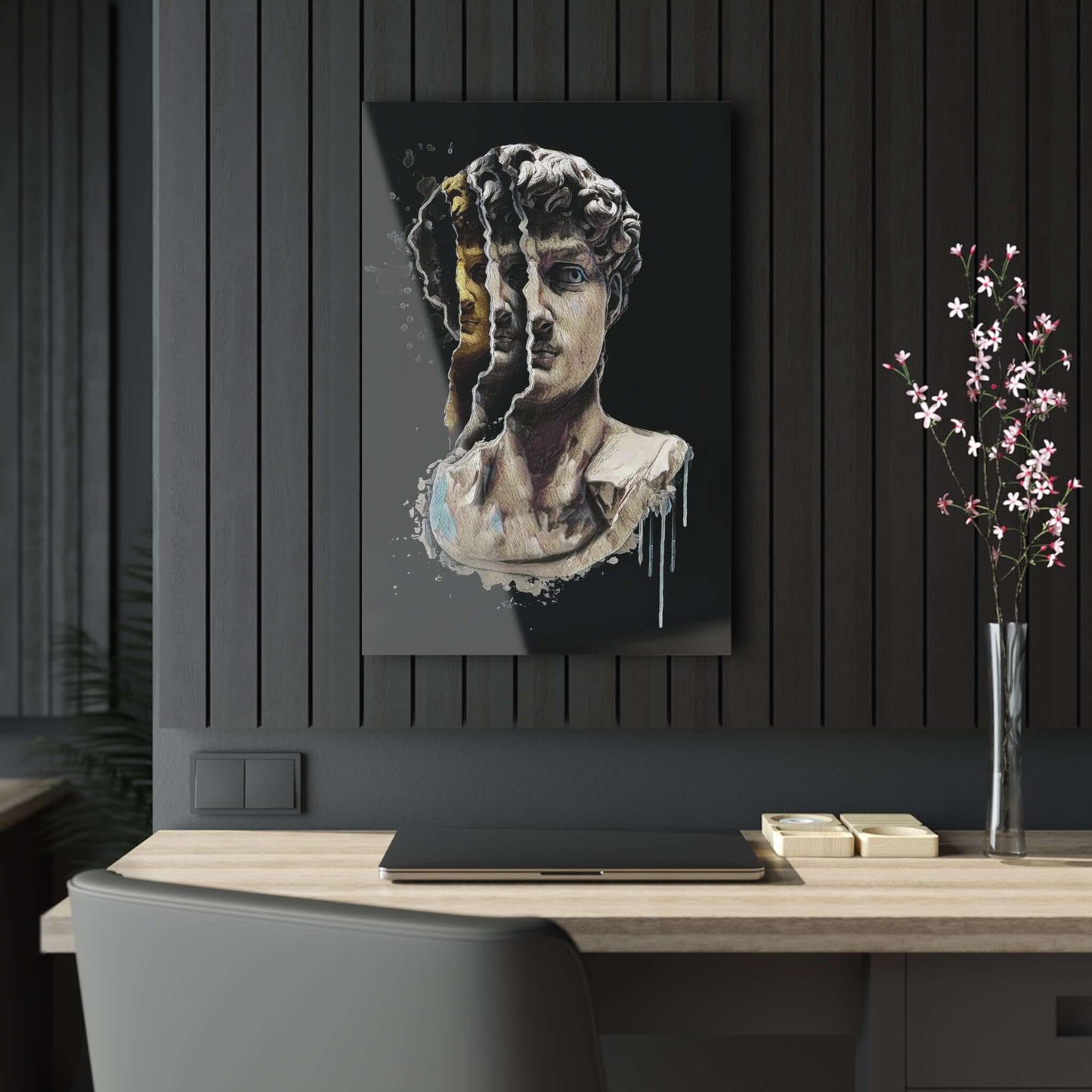 Split Face Acrylic PrintExperience the stunning visual effect of our Split Face Acrylic Print. Its unique acrylic surface creates a modern and sophisticated look that will elevate any room. With its durable and lightweight design, this print is perfect fo