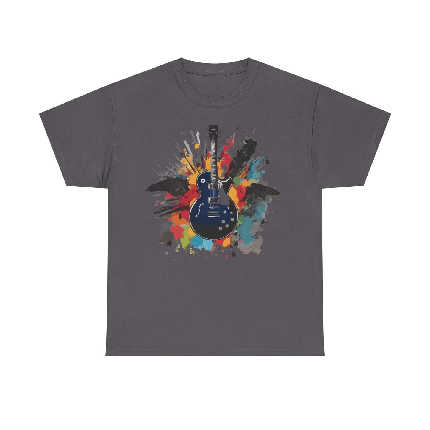 Unisex Rock Guitar T-Shirt with colorful electric guitar design on soft cotton fabric, perfect for music enthusiasts.