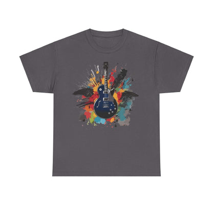 Unisex Rock Guitar T-Shirt with colorful electric guitar design on soft cotton fabric, perfect for music enthusiasts.