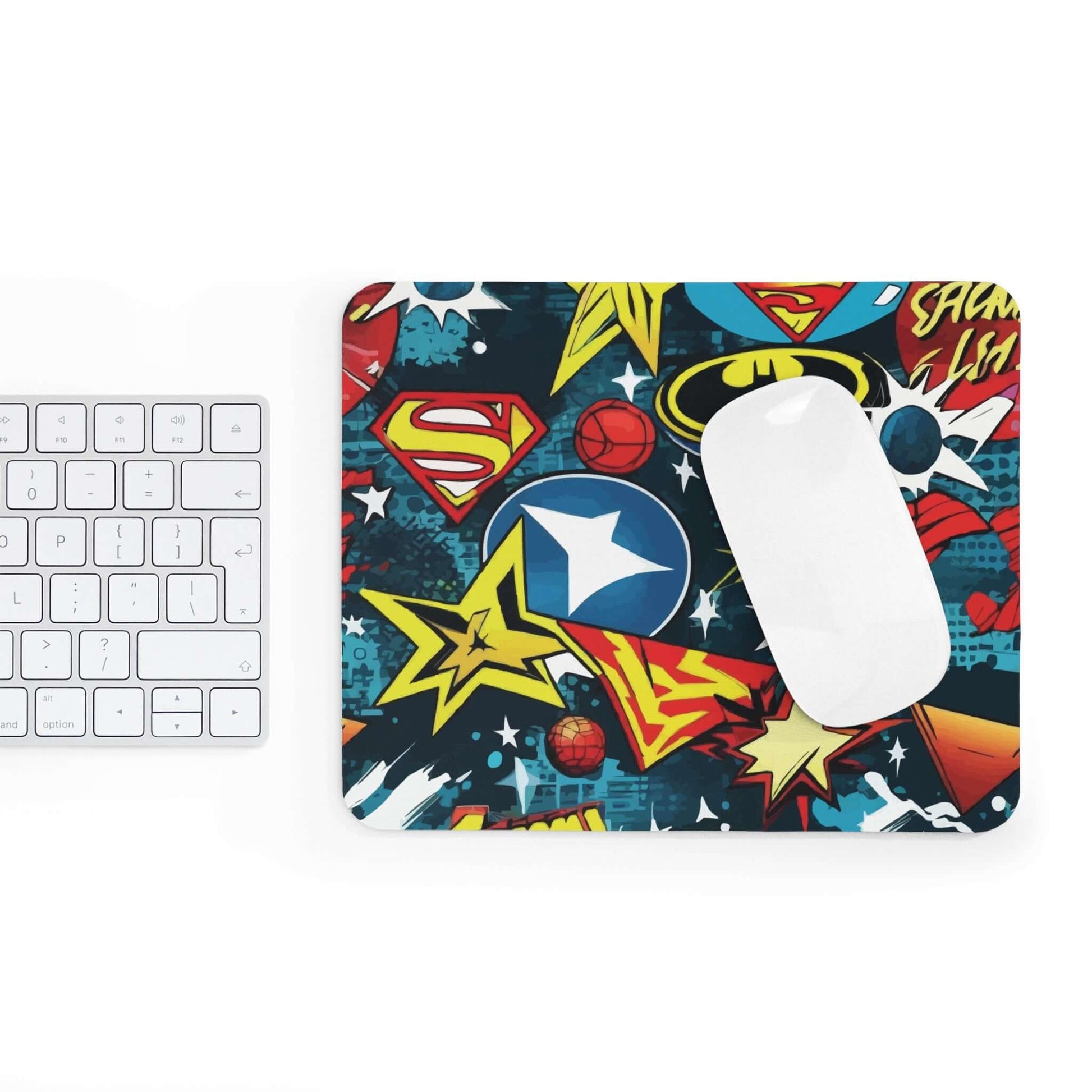 Superhero Badges Style Mouse PadUnleash your inner superhero with our Superhero Badges Style Mouse Pad! This mouse pad is not only stylish and eye-catching, it is also designed for optimal comfort and precision. Perfect for all your computing needs. Save