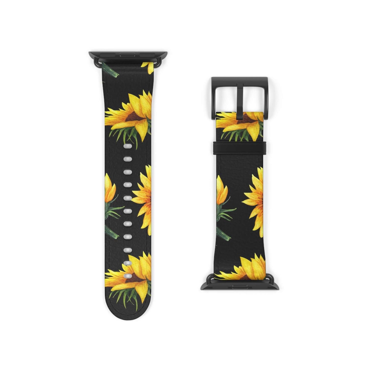 Sunflower Apple Watch Band in faux leather, vibrant accessory for happiness and vitality. Pairs well with iPhone and Samsung cases.