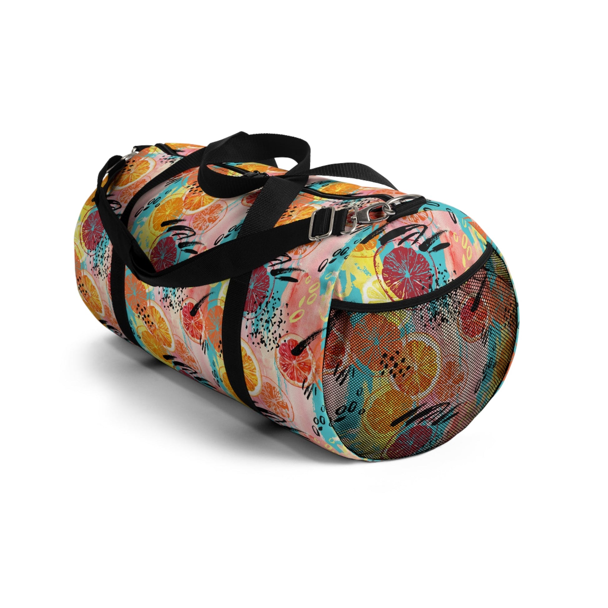 Watercolour Fruits Duffel BagThis Watercolour Fruits Duffel Bag features a vibrant watercolour design of various fruits. Made with durable materials, it's perfect for carrying all your essentials while on the go. Stay organized with multiple pockets and e