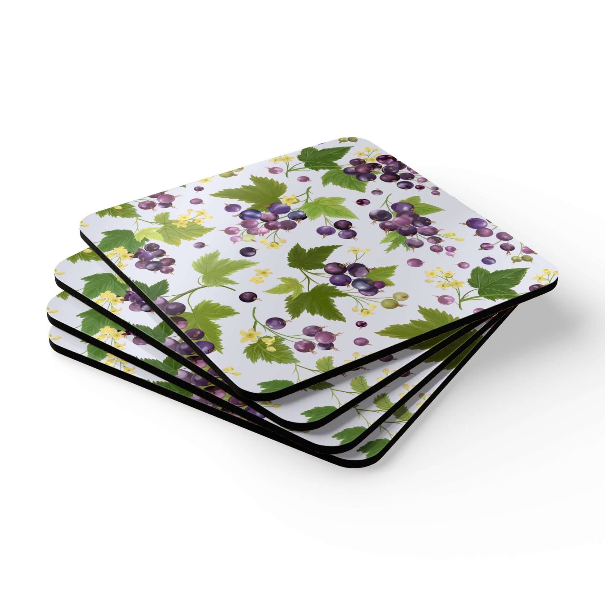 Blackcurrants Coaster SetIntroduce an elegant touch to your home decor with the Blackcurrants Coaster Set. These sophisticated coasters, featuring a stunning blackcurrant design, will protect your table while adding a touch of luxury. Each coaster is made