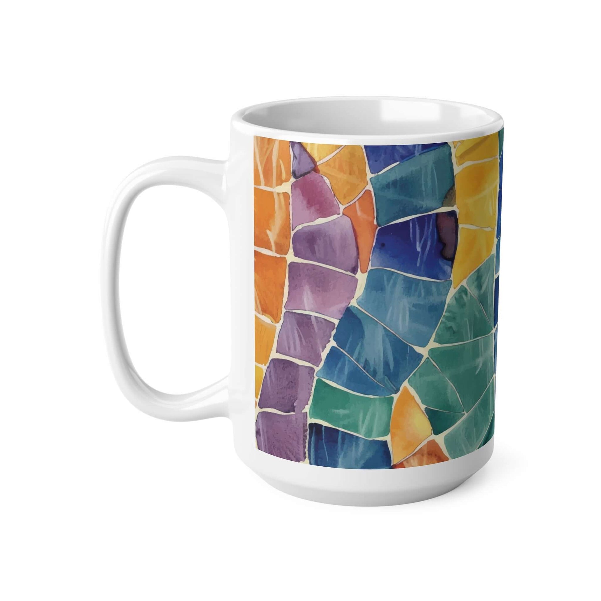 Mosaic MugIntroducing the Mosaic Mug - a one-of-a-kind work of art for your coffee or tea. Handcrafted with care, each mug is a unique piece, with a stunning mosaic design and a smooth, polished finish. Elevate your daily routine with this luxurious and e