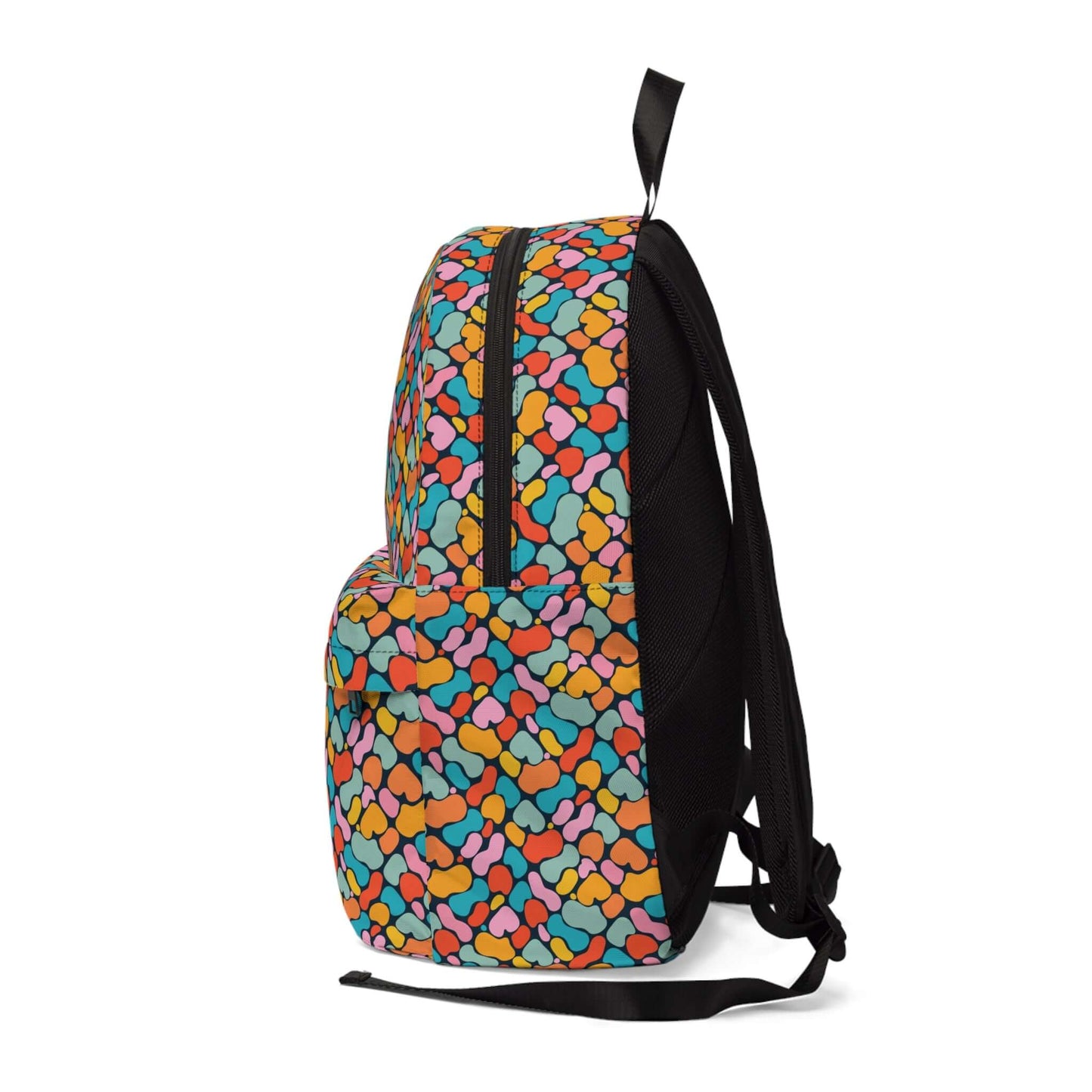 Abstract Blob BackpackThis backpack is anything but ordinary! With a unique abstract blob design, it's sure to catch attention. Plus, its spacious interior can hold all of your essentials while the padded straps ensure comfortable wear. Get ready to rock