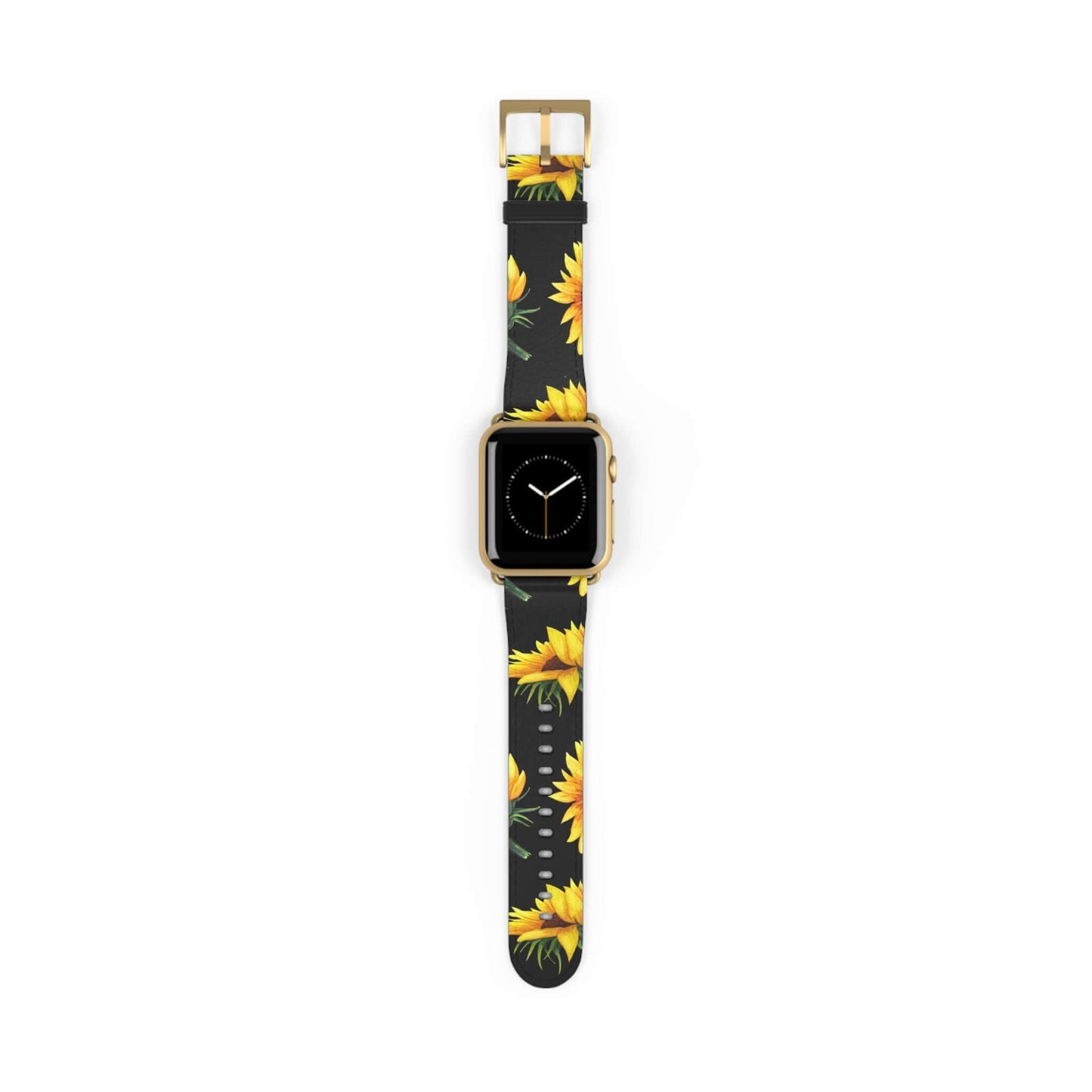 Sunflower Apple Watch Band made of faux leather with vibrant sunflower design, pairing perfectly with iPhone and Samsung cases.