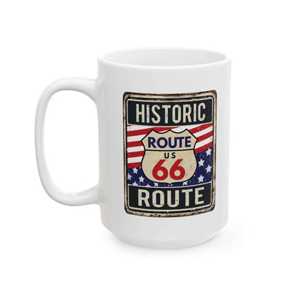 Historic Route 66 MugThis Historic Route 66 mug is the perfect way to commemorate your travels along this iconic road. Made from durable ceramic and featuring a detailed design, this mug is both functional and collectible. Start your day with a sip of nos