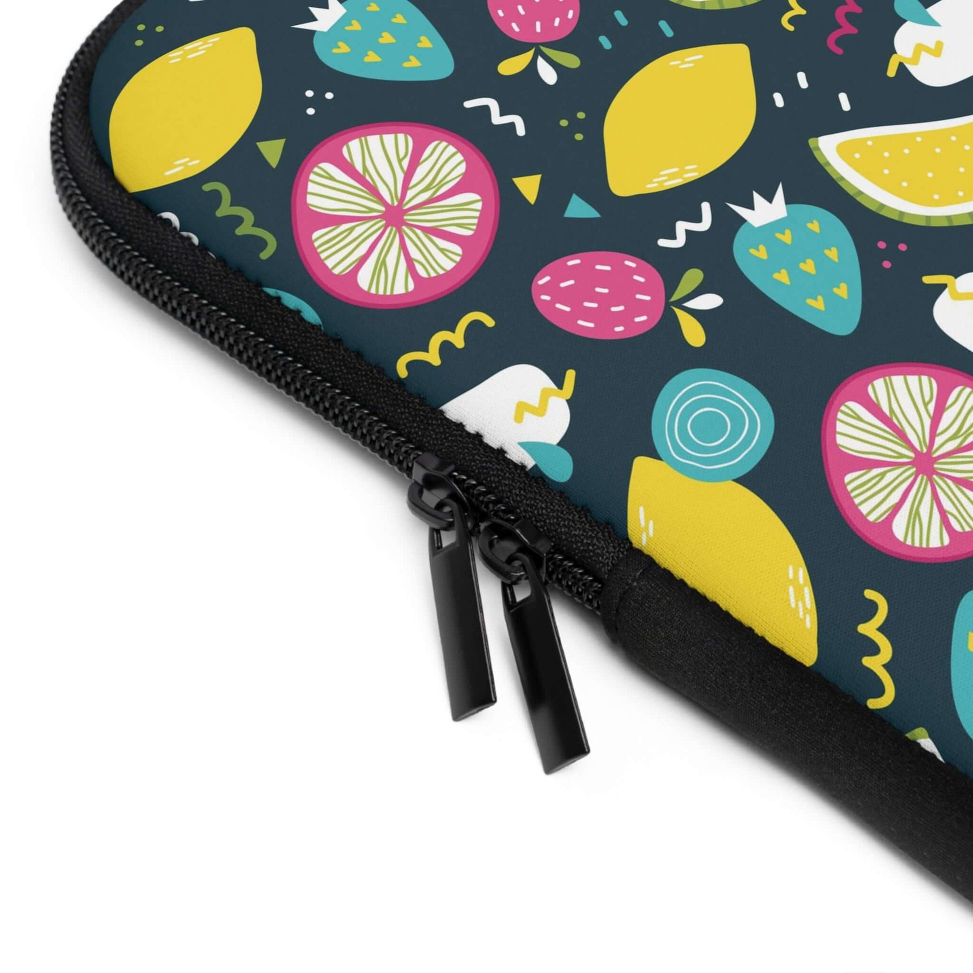 Summer Fruits Laptop SleeveTransport your laptop in style with our Summer Fruits Laptop Sleeve. Featuring a vibrant and playful design of juicy summer fruits, this laptop sleeve will not only protect your device, but also add a touch of sophistication to