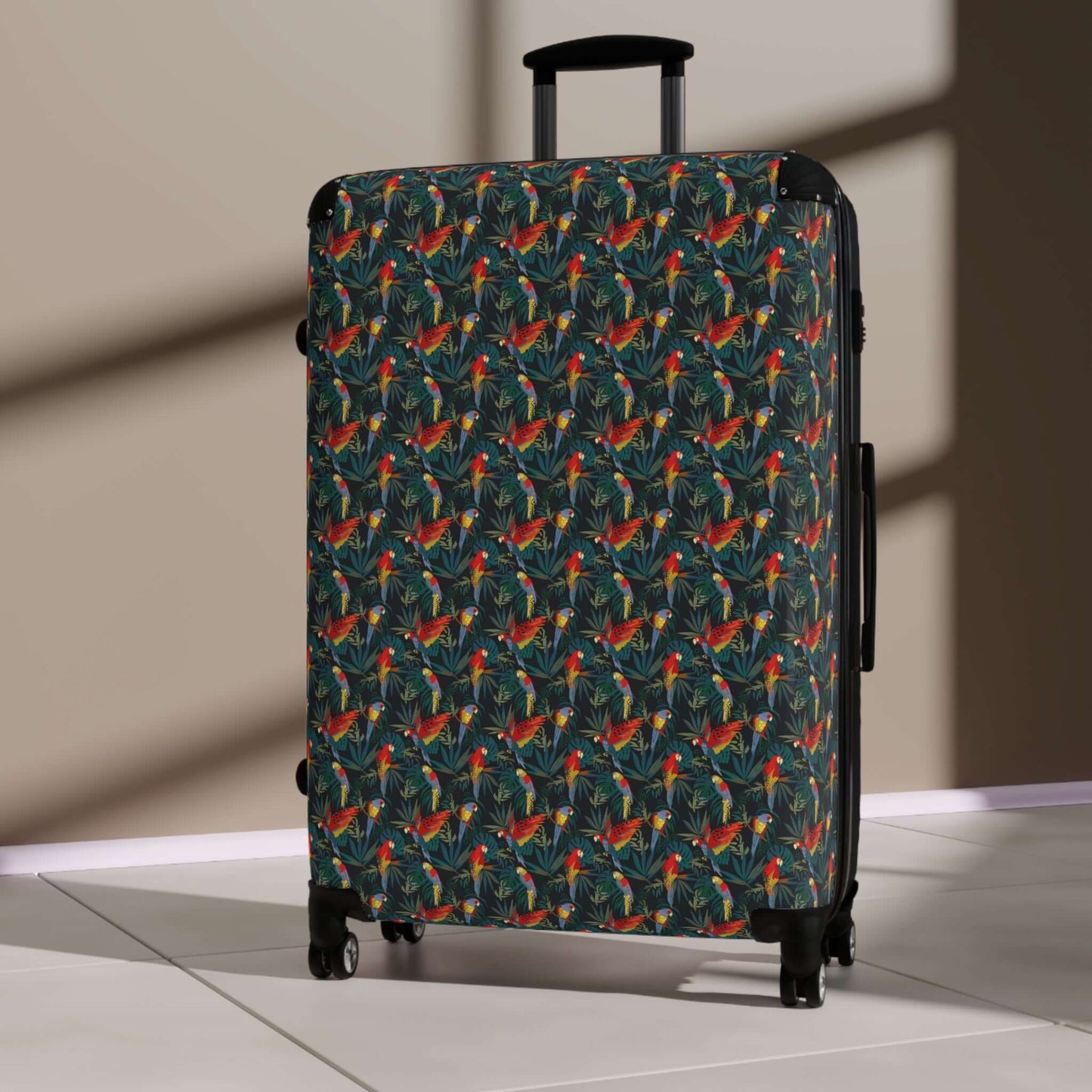 Tropical Parrots SuitcaseTransport your belongings in style with our Tropical Parrots Suitcase. This vibrant and eye-catching suitcase features a beautiful parrot design that is sure to turn heads. With its durable and spacious interior, you can travel wi