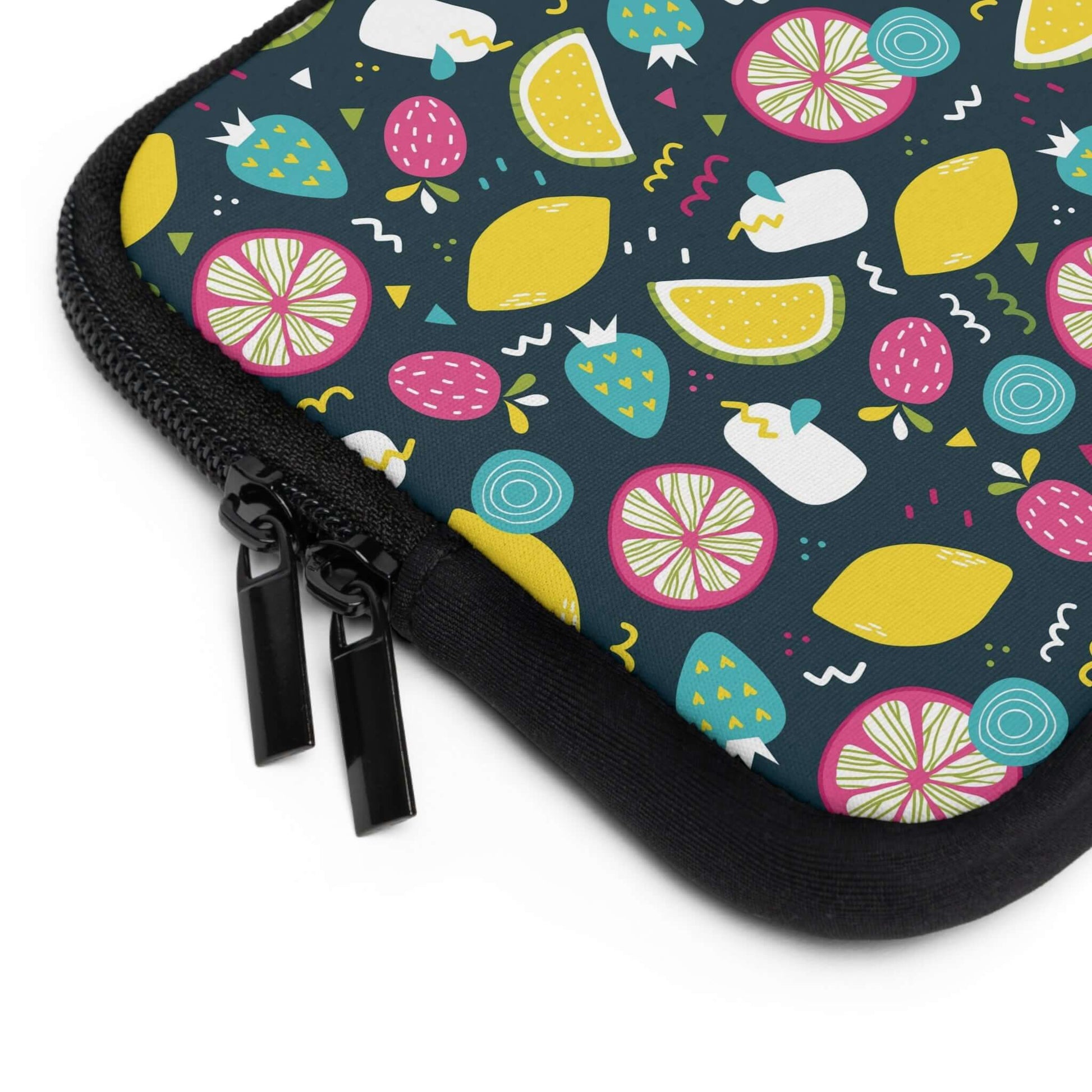 Summer Fruits Laptop SleeveTransport your laptop in style with our Summer Fruits Laptop Sleeve. Featuring a vibrant and playful design of juicy summer fruits, this laptop sleeve will not only protect your device, but also add a touch of sophistication to