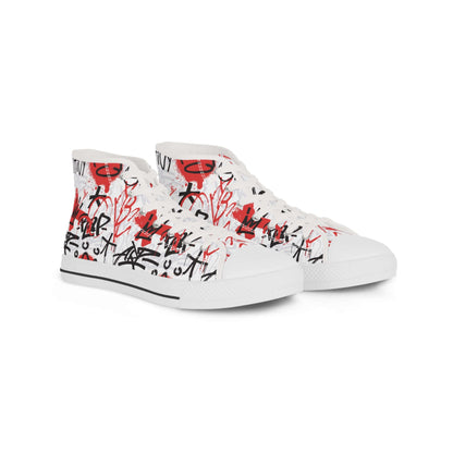 Men's Graffiti Art High Top SneakersBe bold and make a statement with these Men's Graffiti Art High Top Sneakers. With a unique graffiti design, these sneakers will add a touch of urban streetwear to any outfit. Made with high-quality materials, these sne