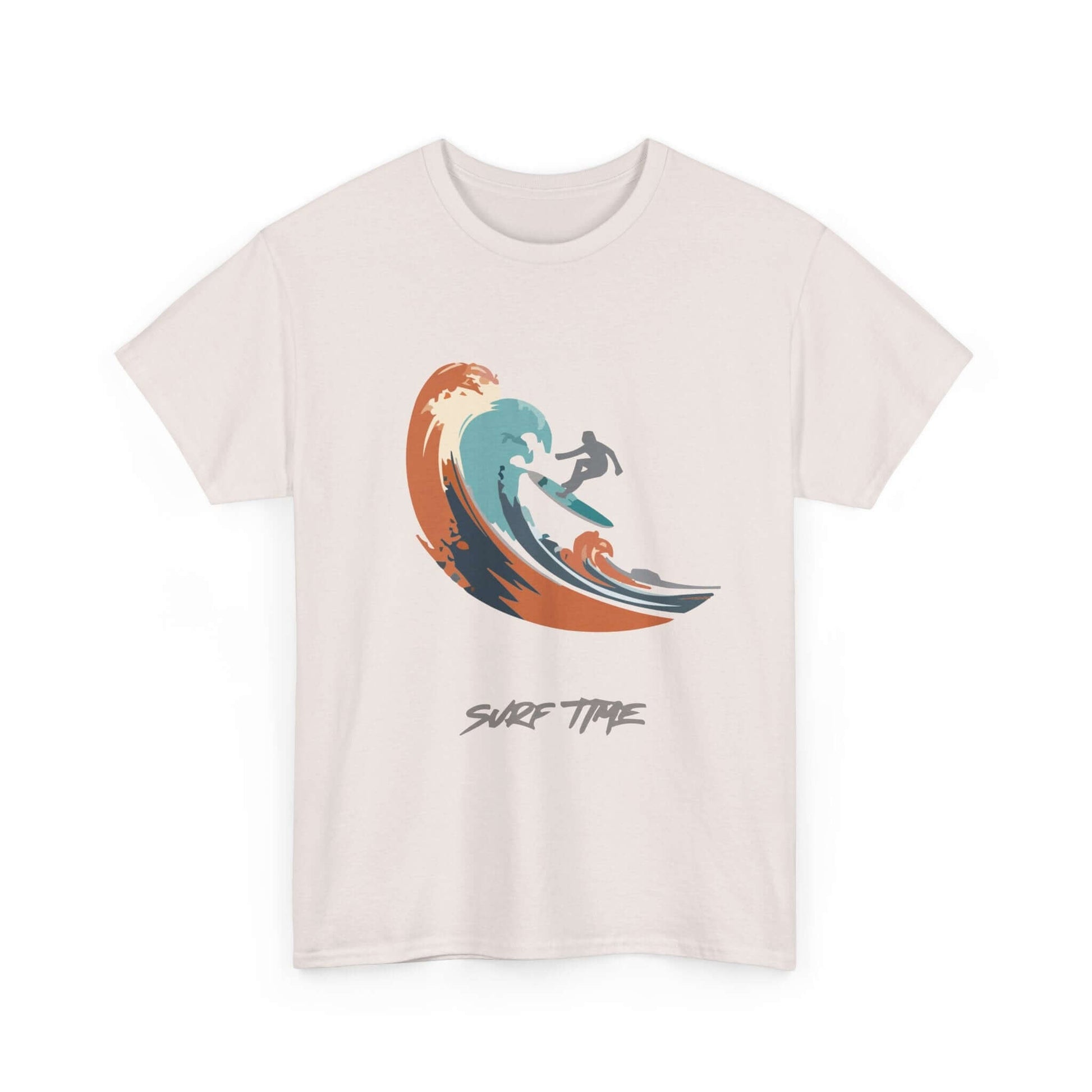 Surf Time T-Shirt with wave and surfer graphic, perfect for beach lovers, unisex design, high-quality material, comfortable and durable