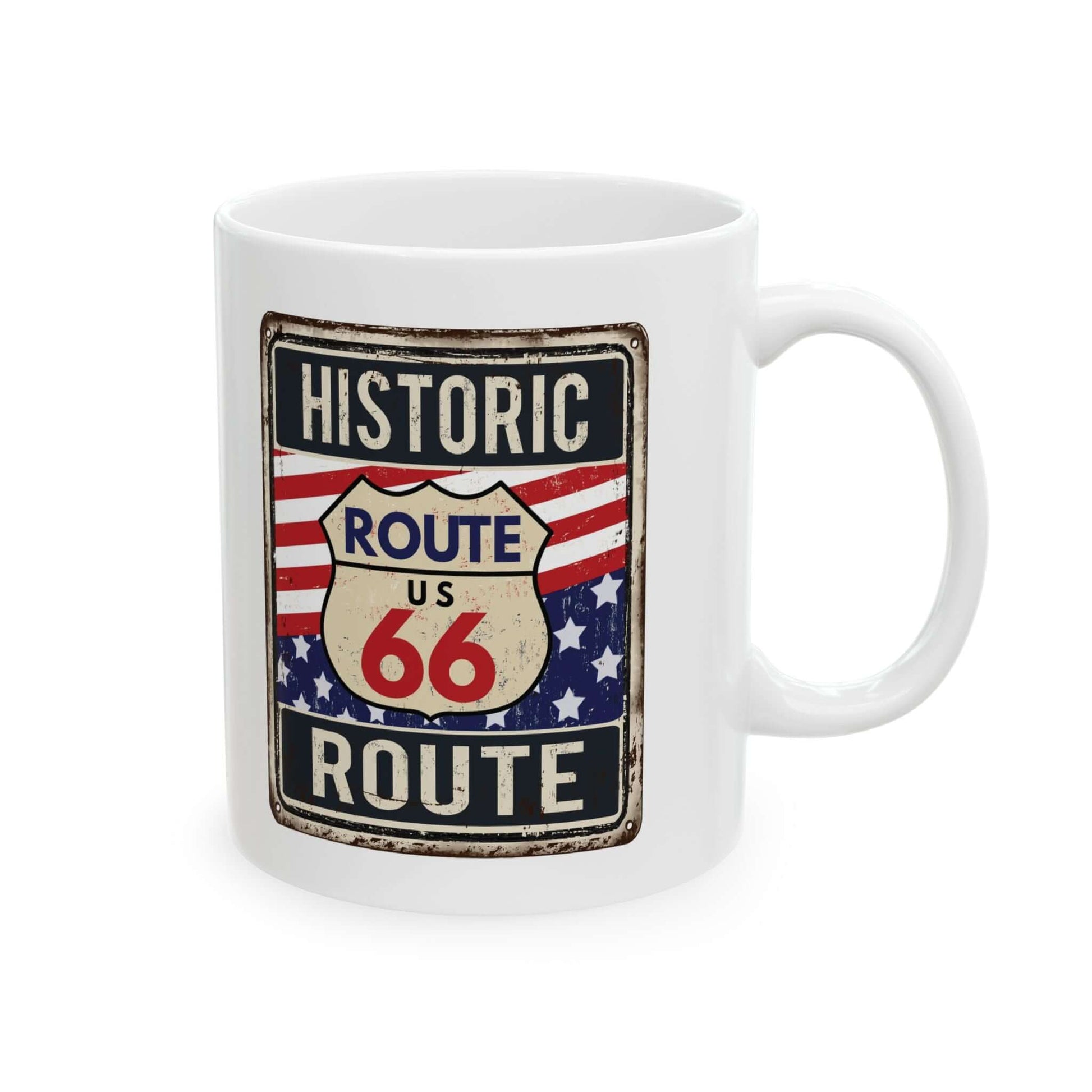 Historic Route 66 MugThis Historic Route 66 mug is the perfect way to commemorate your travels along this iconic road. Made from durable ceramic and featuring a detailed design, this mug is both functional and collectible. Start your day with a sip of nos