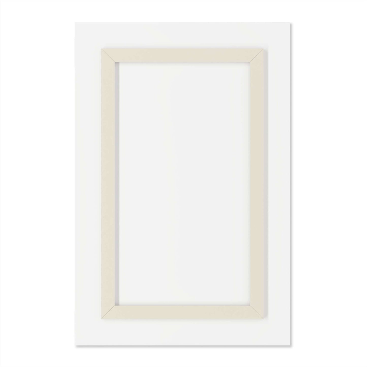 Back view of a blank acrylic print frame with wooden edges on a white background.