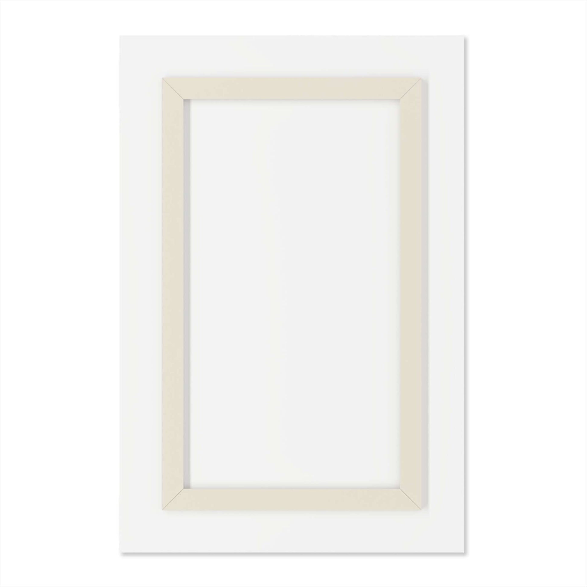 Back view of a blank acrylic print frame with wooden edges on a white background.