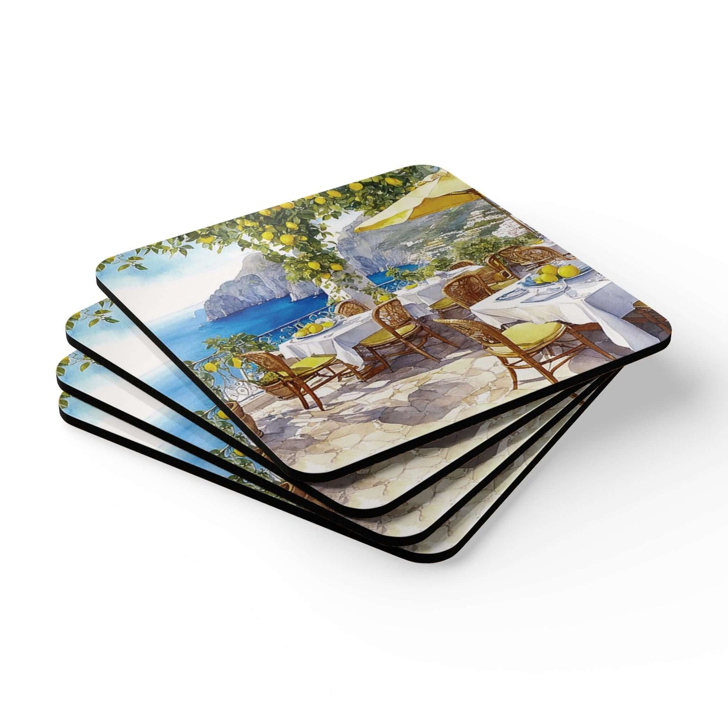 Scenic Restaurant Cork Back Coaster Set with vibrant design and high-quality cork backing for stylish table protection.