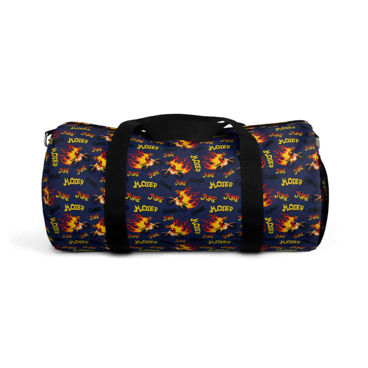 Motorbikes on Fire Duffel BagZip your gear into this blazing hot Motorbikes on Fire Duffel Bag. Perfect for weekend trips or daily commutes, this bag will make you feel like a badass biker. With a spacious main compartment and multiple pockets, you'll hav