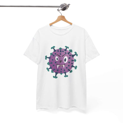 Fun Women's Monster Vampire T-Shirt with playful purple vampire face design, hanging on a hanger. Perfect for a spooky fashion statement!