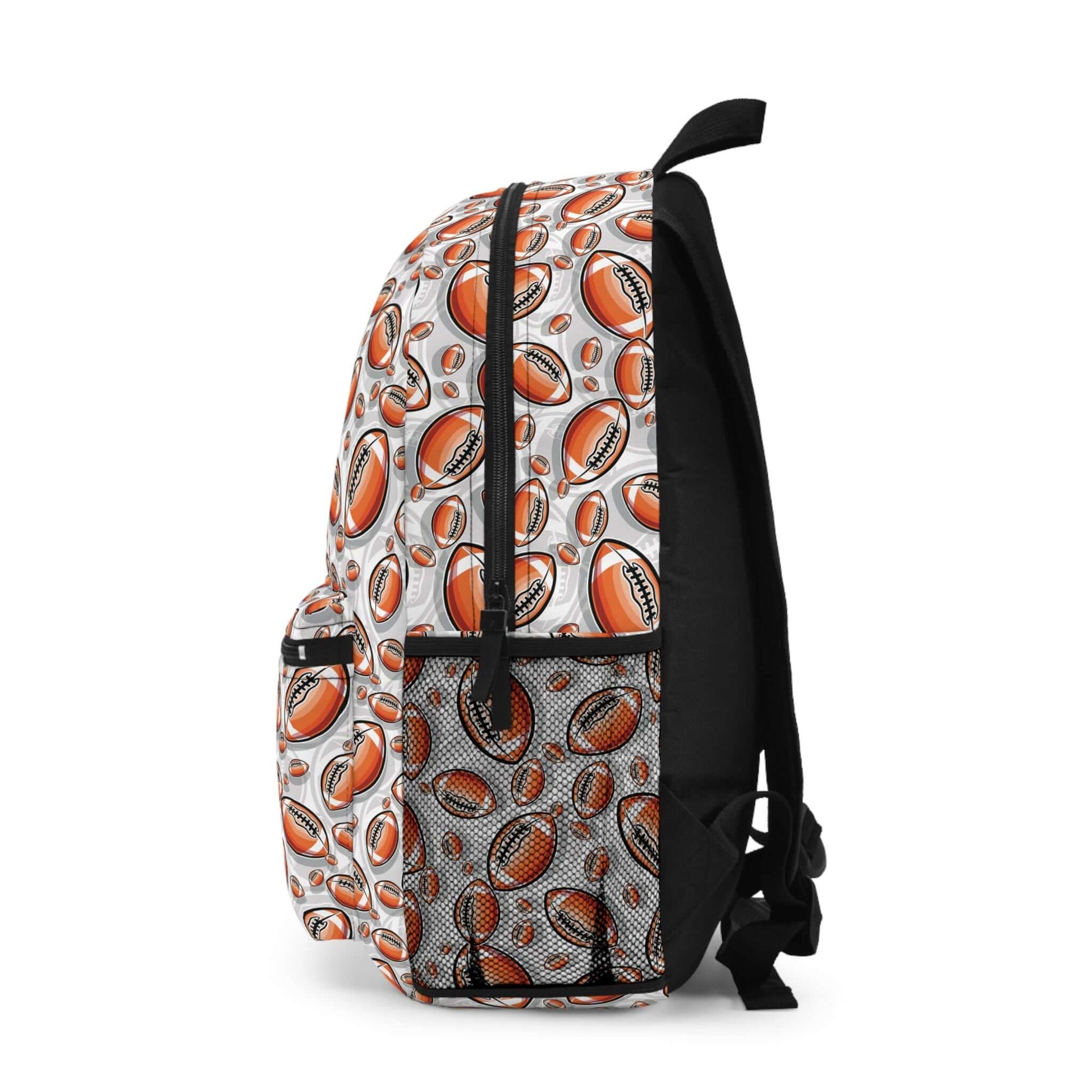 Rugby Balls BackpackScore a try with our Rugby Balls Backpack! This backpack features a playful design of rugby balls that is sure to make a statement. With plenty of space and comfortable straps, this backpack is perfect for a day on the field or a fun w