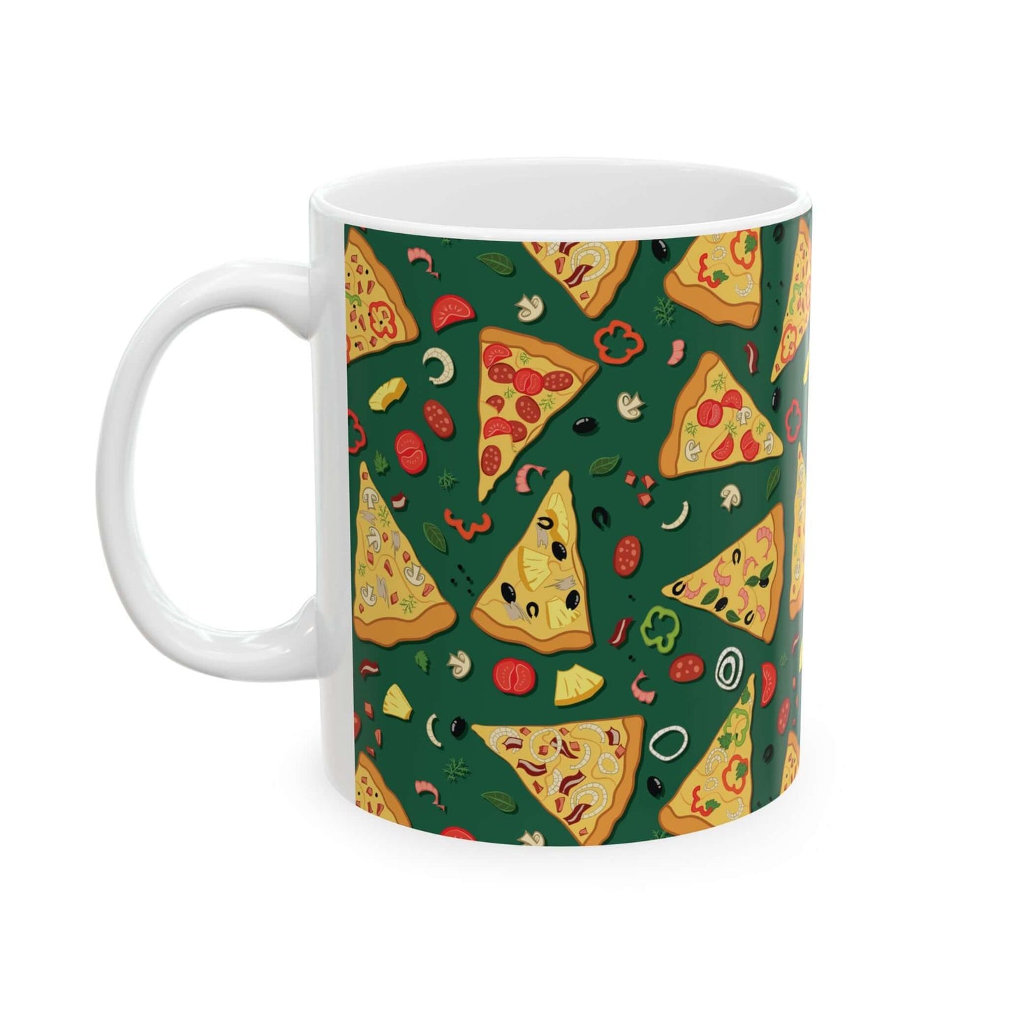 Pizza MugIntroducing the Pizza Mug: the ultimate combination of a classic Italian dish and your morning coffee! Crafted with high-quality materials, this mug is perfect for enjoying your favorite slice while keeping your drink warm. Embrace the unique des