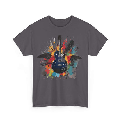 Unisex rock guitar t-shirt with colorful guitar design, made from soft cotton. Ideal for music lovers seeking style and comfort.