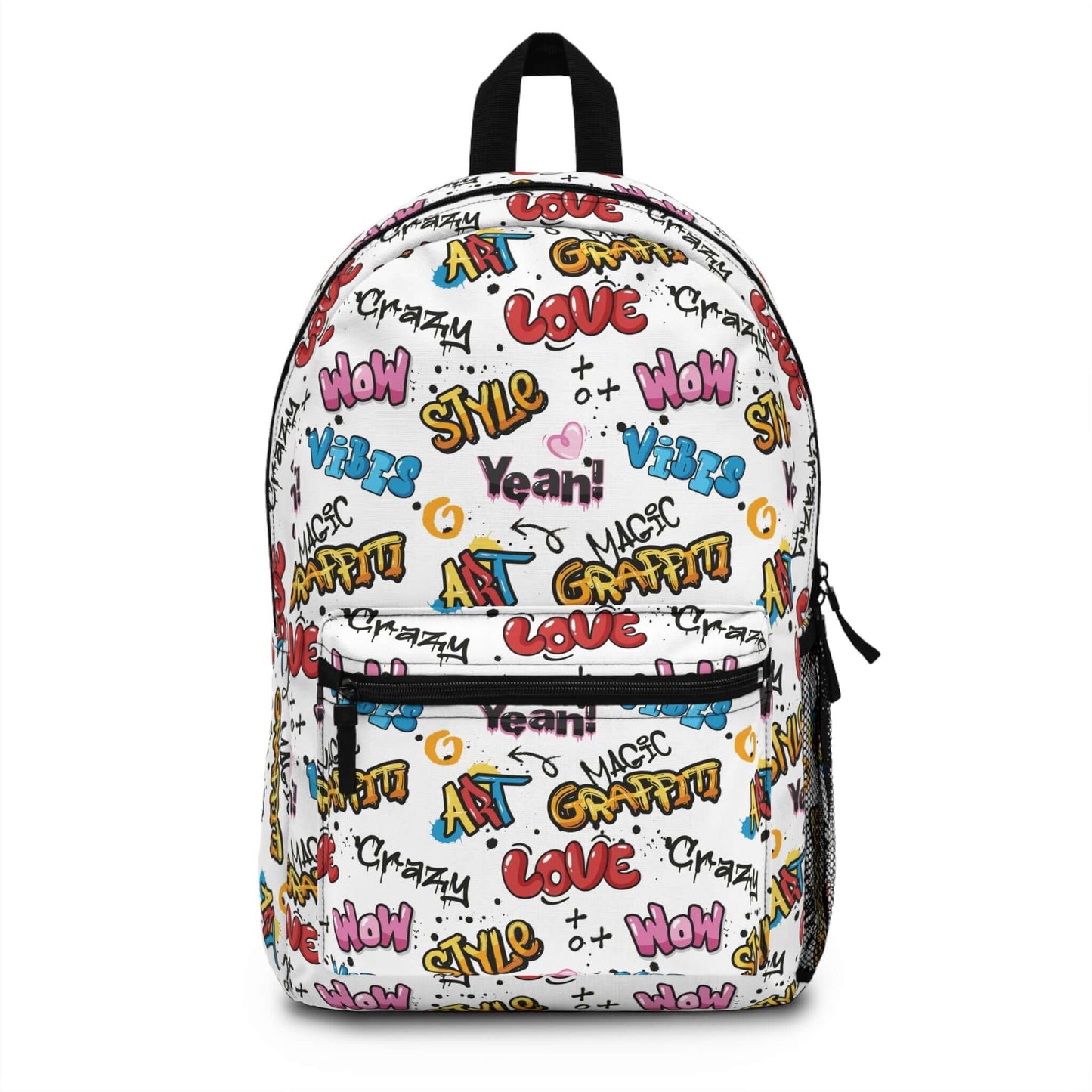 Graffiti Art BackpackIntroducing the ultimate backpack for vibrant expression! Our Graffiti Art Backpack features a one-of-a-kind design that will make a statement wherever you go. Sturdy construction and spacious compartments make it perfect for school,