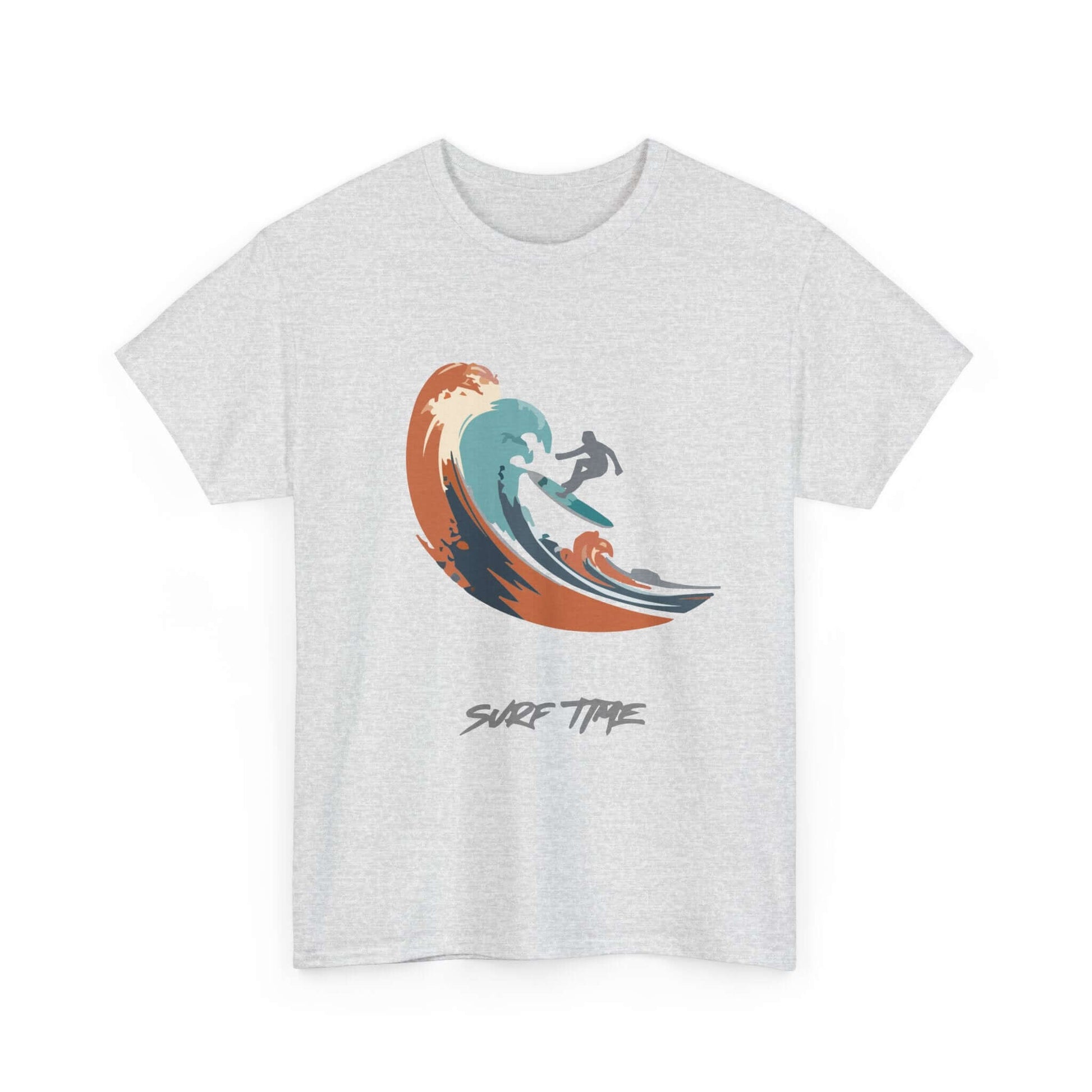 Surf Time T-Shirt featuring wave design, perfect for beach lovers. Stay cool and stylish in this unisex summer essential.