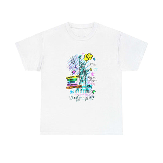 Unisex New York Art T-Shirt featuring vibrant NYC-inspired designs, crafted from sustainable cotton.