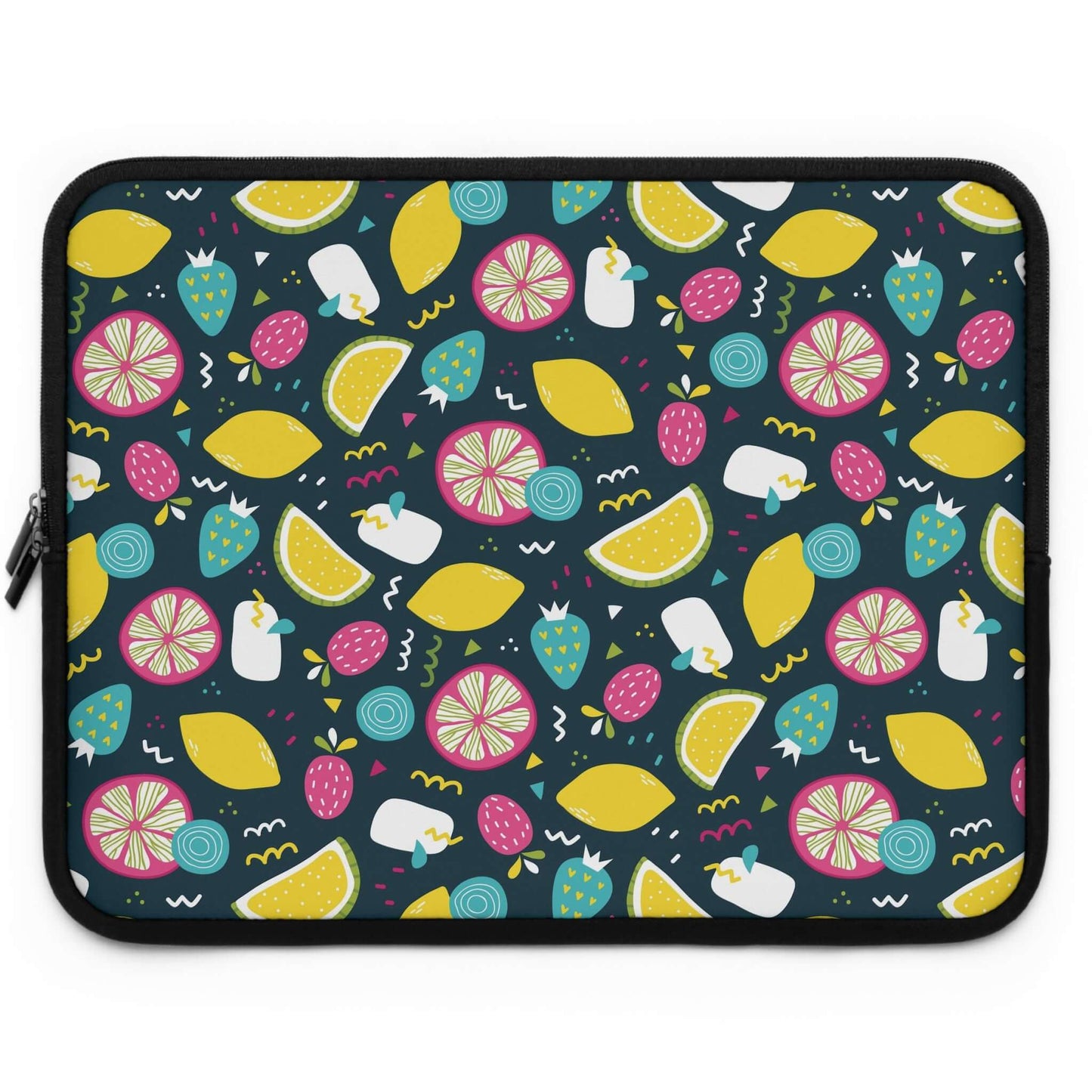 Summer Fruits Laptop SleeveTransport your laptop in style with our Summer Fruits Laptop Sleeve. Featuring a vibrant and playful design of juicy summer fruits, this laptop sleeve will not only protect your device, but also add a touch of sophistication to